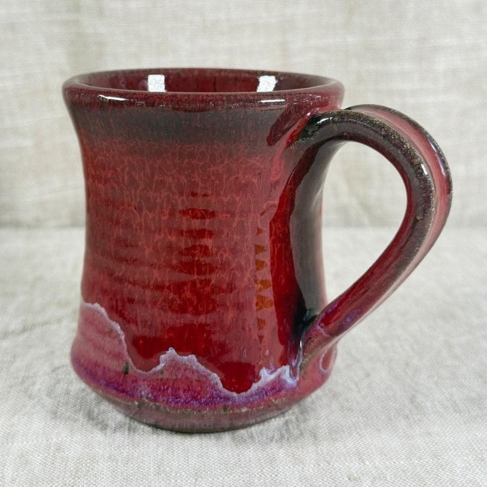 GW Studio Pottery Coffee Mug Unisex OS Red Good Vintage Hand Thrown Drip Glaze